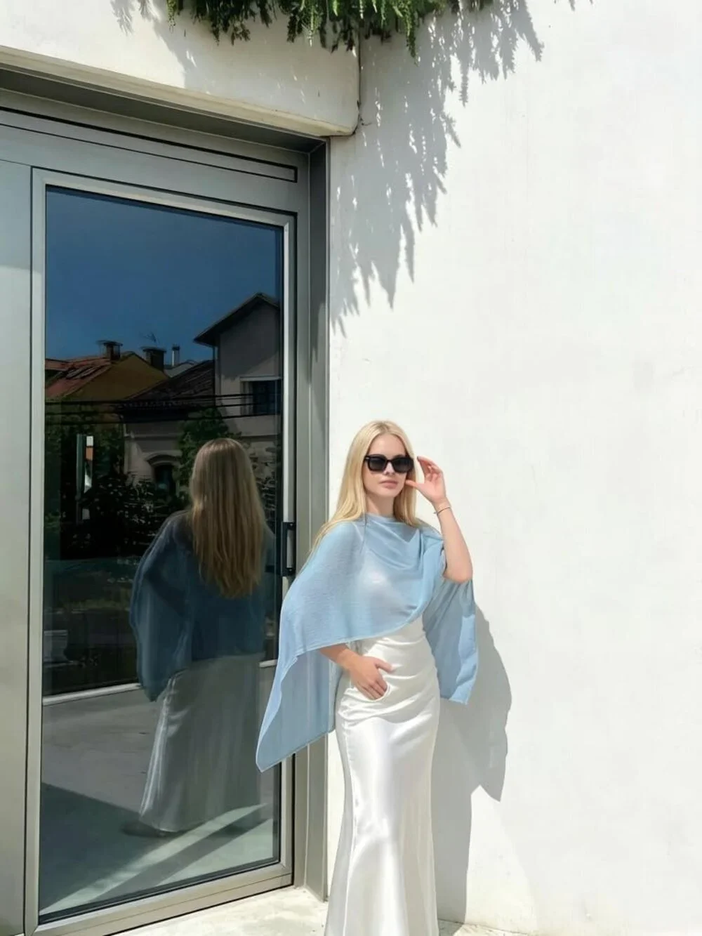 Women's Light Blue Lightweight Knit Crochet Shrug Bolero Mesh Batwing Cover Up